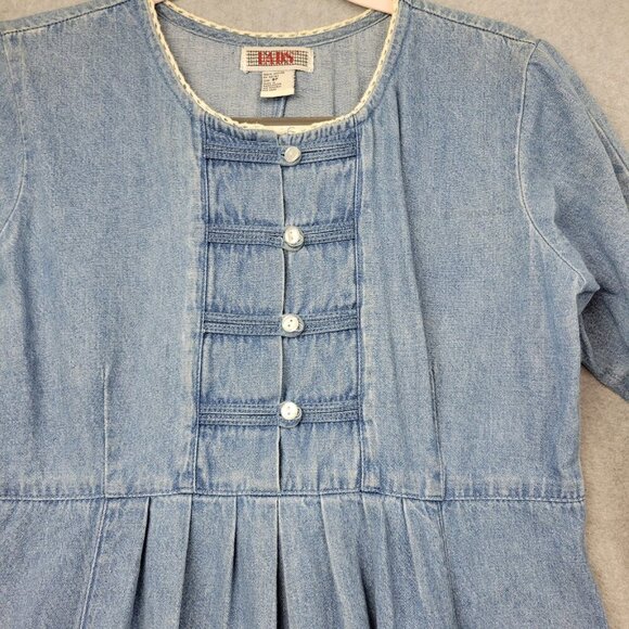 Vintage 80s FADS Womens Size 8 Petite Denim Dress Button Up Lace Pleated Modest - Picture 5 of 16